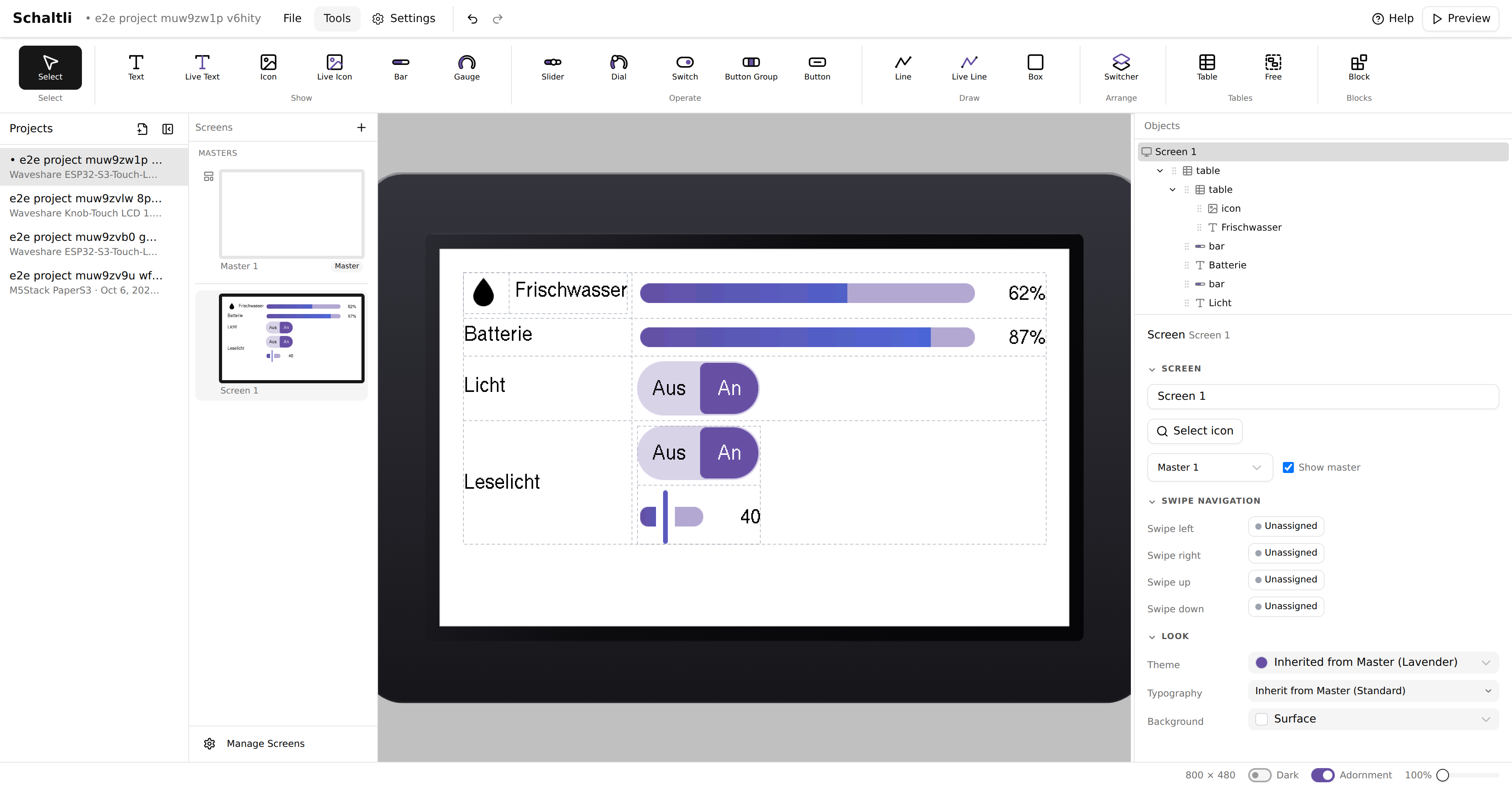 Der Designer mit einem Screen für den 4.3B