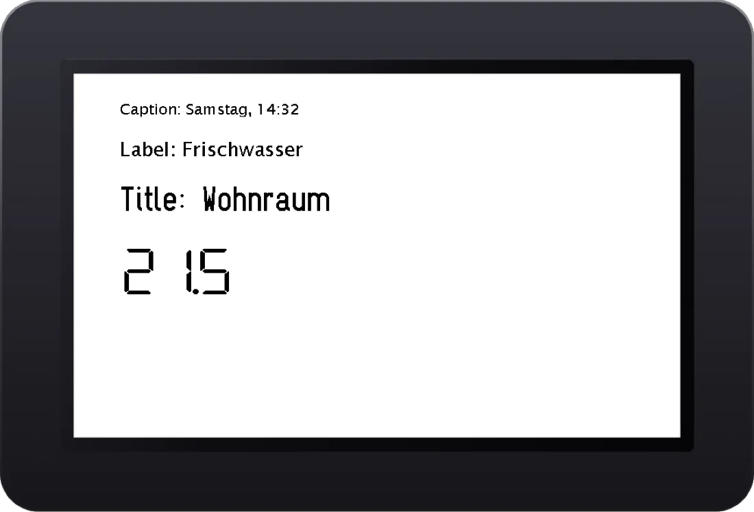 Caption, Label, Title und ein Display-Wert in der Typografie Technic auf dem 4.3B